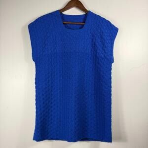 Artisan Handmade Cobalt Blue Waffle Knit Sleeveless Tunic Sweater Shell Boho M/L
